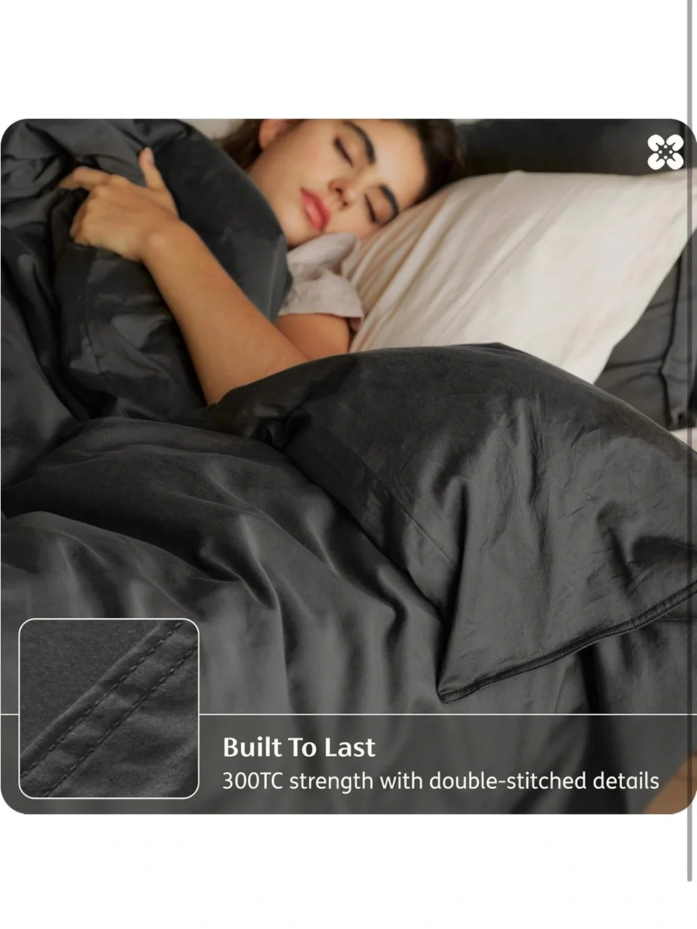 NEW Bedsure 100% Organic Cotton Duvet Cover Queen. GOTS Certified. Dark Grey
